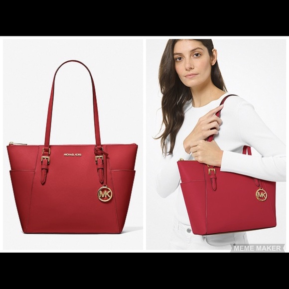 Michael Michael Kors Leather Merlot Charlotte Saffiano Leather Tote Bag NWT - Picture 3 of 3